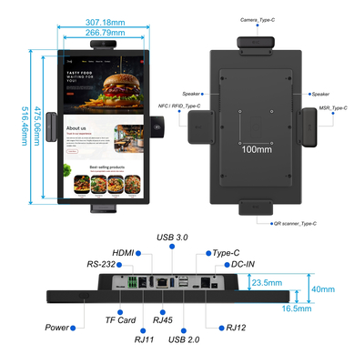 21.5" Touch Screen Android Tablet RK3576 for Restaurant Point of Sale Back Order Kiosk Self-service ordering machine