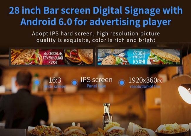 Bar Type Ultra Wide Stretched Displays Supports Ethernet Bluetooth 4.0